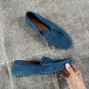 Men's Massimo Matteo Brazil Blue Suede Leather Slip On Penny Loafers Sz 9.5